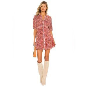 Free People Womens Bonnie‎ Mini Dress Button Down Floral Print Size Small Boho